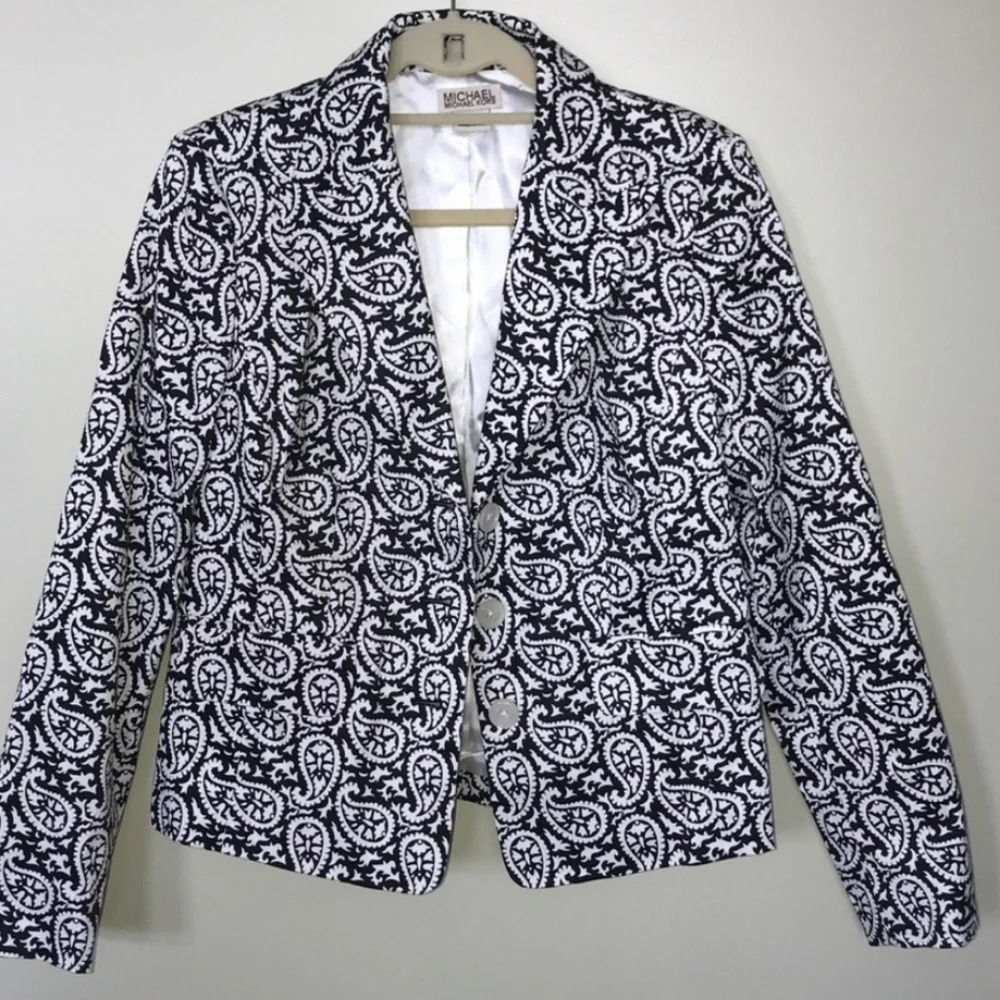 Michael Kors Paisley blazer Jacket black white Size Small Preppy Office